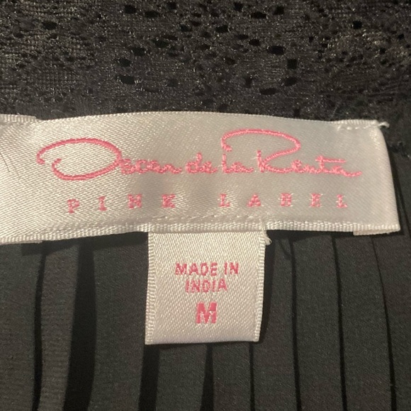 Oscar de la Renta pink label black semisheer chiffon pleated lace trim chemise M - Picture 4 of 7